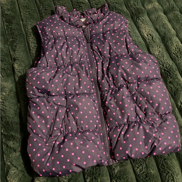 Gymboree Dark Navy/ Pink Polk a Dot Puffy Vest with Ruffled Collar Size 7-8 - Picture 1 of 4